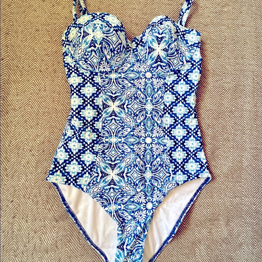 Blue Patterned One Piece Swimsuit
